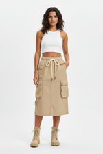 Jupe Midi Denim Extensible - Taille Cordon Ajustable et Fentes Élégantes | Silhouette-Chic