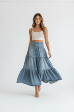 Jupe Denim Étagée à Boutons Volants - Style Bohème Féminin S-XL | Silhouette-Chic