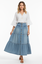 Jupe Denim Étagée à Boutons Volants - Style Bohème Féminin S-XL | Silhouette-Chic