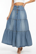 Jupe Denim Étagée à Boutons Volants - Style Bohème Féminin S-XL | Silhouette-Chic