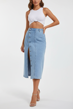 Jupe en Jean à Boutons Devant - Style Denim Classique Intemporel | Silhouette-Chic