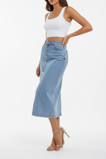 Jupe en Jean à Boutons Devant - Style Denim Classique Intemporel | Silhouette-Chic