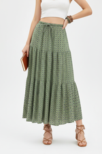 Jupe Maxi Bohème à Imprimé et Volants Étagés - Style Libre & Féminin | Silhouette-Chic