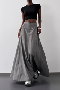 Jupe Maxi Cargo Froissée – Taille Basse, Volume & Fente | 3 Coloris