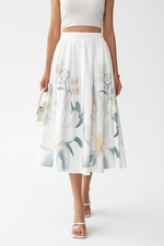 Jupe Midi Imprimé Floral Blanc Boutonnée - Romance Estivale S-XL