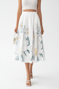 Weißer Midirock mit Blumenmuster und Knopfleiste – Sommerromantik, Größen S–XL