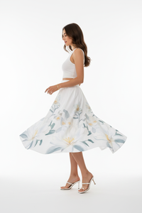 Weißer Midirock mit Blumenmuster und Knopfleiste – Sommerromantik, Größen S–XL