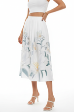 Jupe Midi Imprimé Floral Blanc Boutonnée - Romance Estivale S-XL