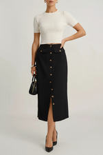 Jupe Midi à Boutons et Poches - Élégance Décontractée Polyvalente | Silhouette-Chic