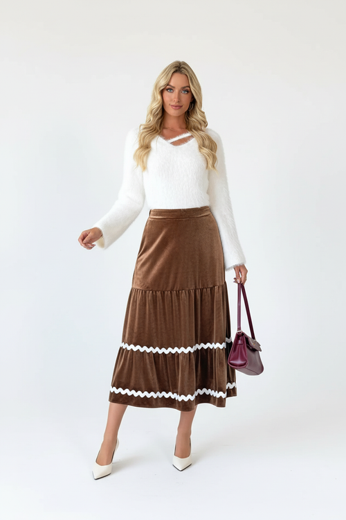Jupe Midi en Velours à Volants Étagés - Élégance Luxueuse | Silhouette-Chic