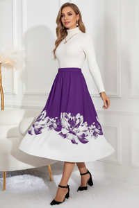A-Linien-Midirock mit Blumenmuster – Eleganter, femininer Stil (Größen S–2XL)