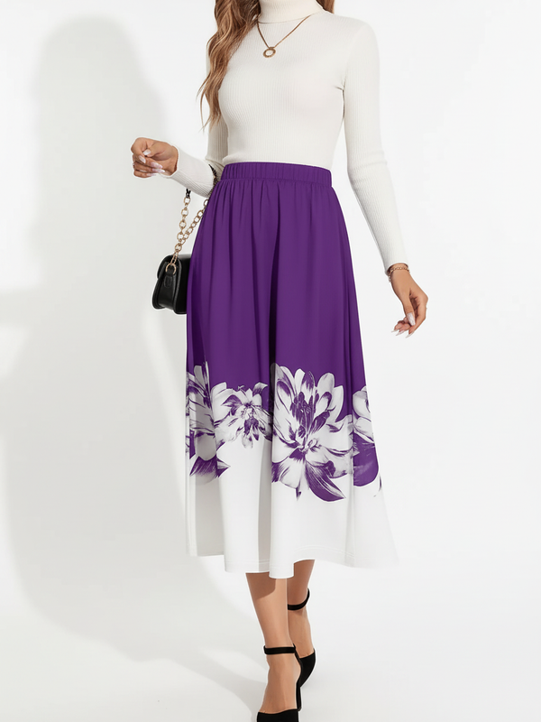 A-Linien-Midirock mit Blumenmuster – Eleganter, femininer Stil (Größen S–2XL)