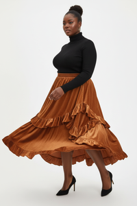 Jupe Velours à Volants Étagés — Élégance Romantique Grande Taille