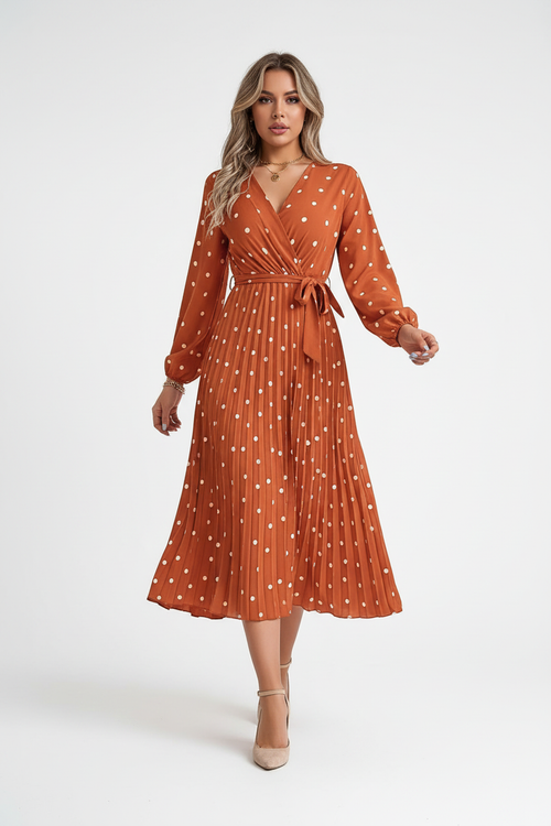 Robe Midi Pois Nœud Frontal Jupe Plissée - Style Vintage Chic | Silhouette-Chic