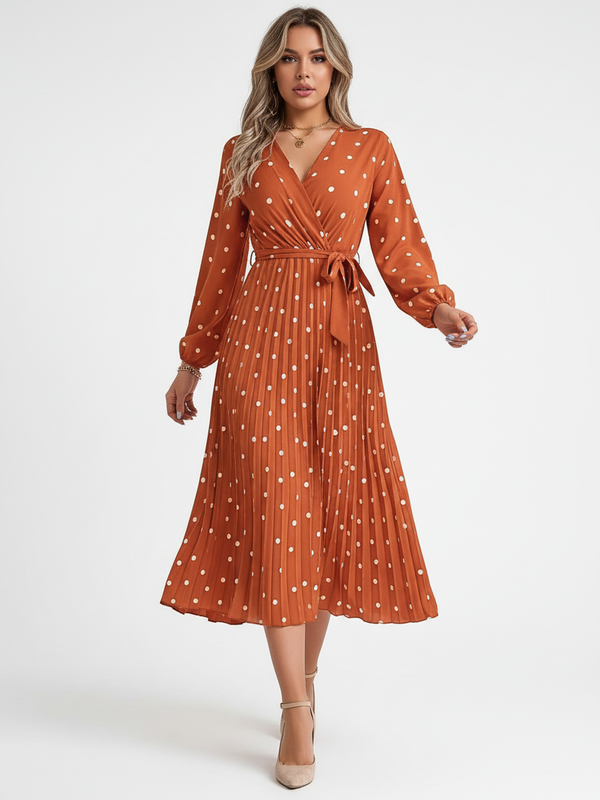 Robe Midi Pois Nœud Frontal Jupe Plissée - Style Vintage Chic | Silhouette-Chic
