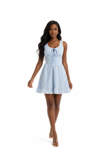 Mini Robe Vichy à Dentelle & Nœud — Élégance Estivale Féminine | Silhouette-Chic