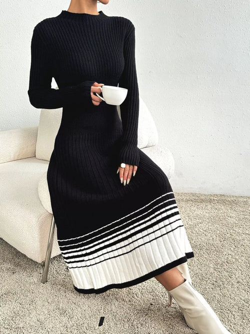 Robe Pull Côtelée avec Ourlet Rayé - Confort & Style Casual | Silhouette-Chic