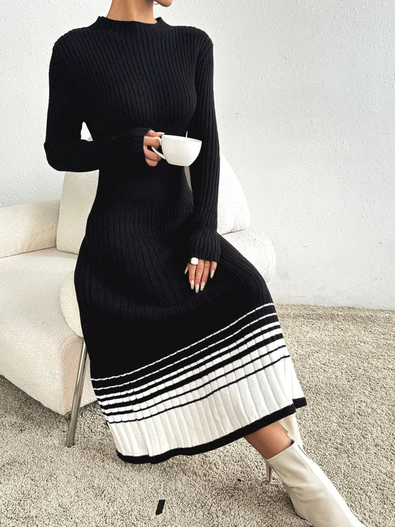 Robe Pull Côtelée avec Ourlet Rayé - Confort & Style Casual | Silhouette-Chic