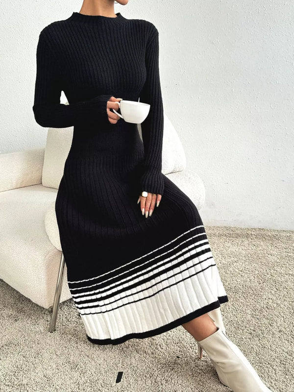 Robe Pull Côtelée avec Ourlet Rayé - Confort & Style Casual | Silhouette-Chic