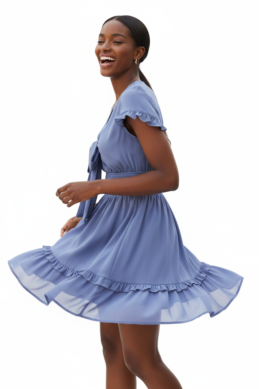 Robe Bleue Lavande – Profil Joyeux et Élégant