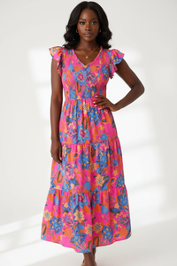 Robe Bohème Imprimé Floral Col en V Volants Étagés - L'Évasion Bohème | Silhouette-Chic