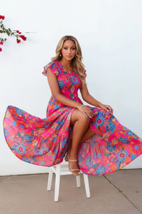 Robe Bohème Imprimé Floral Col en V Volants Étagés - L'Évasion Bohème | Silhouette-Chic