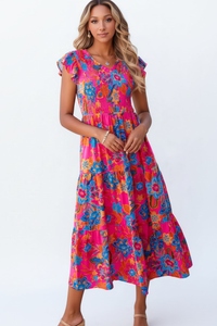 Robe Bohème Imprimé Floral Col en V Volants Étagés - L'Évasion Bohème | Silhouette-Chic