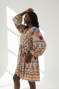 Robe Bohème Imprimé Floral à Manches Longues - L'Élégance Artistique | Silhouette-Chic