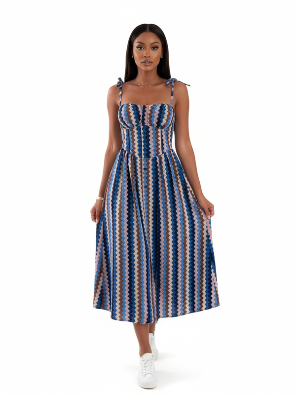 Robe Midi à Bretelles Nouées et Imprimés — Été Sans Limites