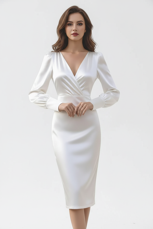 Robe Cache-Cœur Manches Longues - Élégance Féminine Intemporelle | Silhouette-Chic