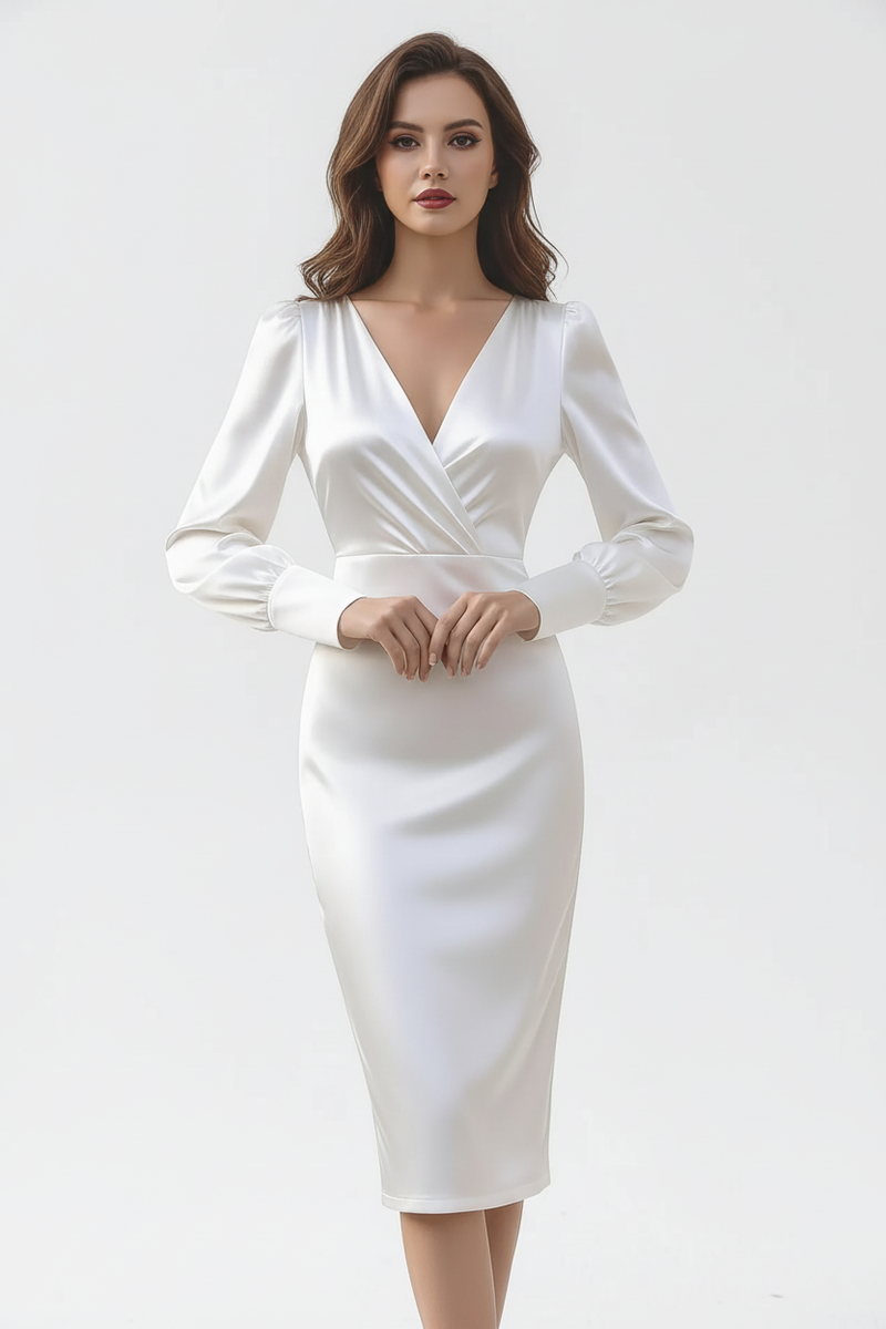 Robe Cache-Cœur Manches Longues - Élégance Féminine Intemporelle | Silhouette-Chic