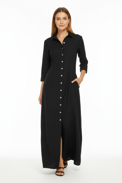 Robe Maxi Denim Butonnée Grande Taille - Style Polyvalent Confort | Silhouette-Chic