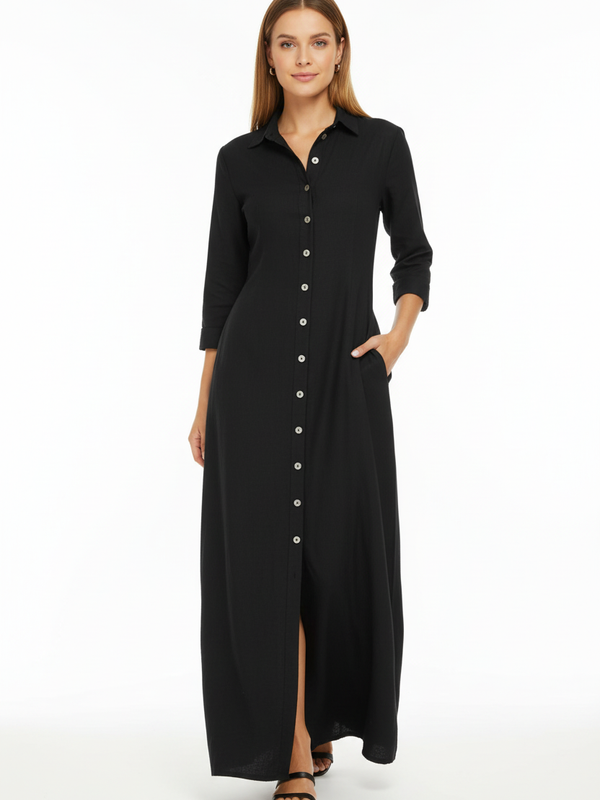 Robe Maxi Denim Butonnée Grande Taille - Style Polyvalent Confort | Silhouette-Chic