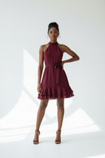 Robe Col Halter Ourlet à Volants Coupe A-Line - L'Élégance Féminine