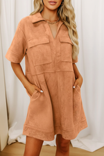 Robe Col Johnny Manches Courtes Poches Rétro - Style Vintage Chic | Silhouette-Chic