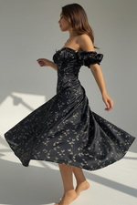 Robe Corset Épaules Découvertes – Buste Froncé, Fente Latérale