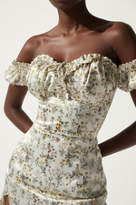 Robe Corset Épaules Découvertes – Buste Froncé, Fente Latérale