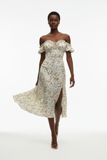 Robe Corset Épaules Découvertes – Buste Froncé, Fente Latérale
