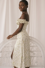 Robe Corset Épaules Découvertes – Buste Froncé, Fente Latérale