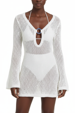 Robe Crochet Cover-Up Balnéaire – Col en V & Anneau O-Ring | Silhouette-Chic