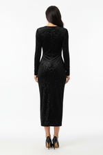 Robe Midi Velours Glamour — Fente Latérale & Fronces | Silhouette-Chic