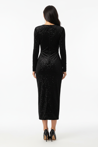 Robe Midi Velours Glamour — Fente Latérale & Fronces | Silhouette-Chic