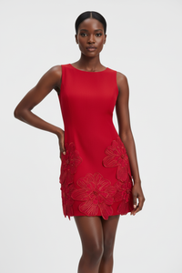 Robe Sans Manches Fleurs 3D Encolure Ronde - L'Élégance Sculptée
