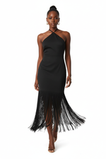 Robe Maxi Halter Cou Croisé Franges Dramatiques Dos Ouvert