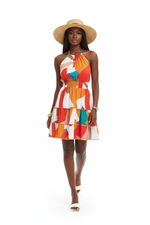 Robe Mini Halter Bohème Imprimée Taille Smockée Jupe Étagée Volantée | Silhouette-Chic