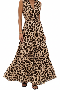 Combinaison & Robe Léopard – Col en V & Taille Froncée | Silhouette-Chic