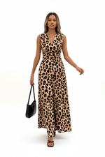 Combinaison & Robe Léopard – Col en V & Taille Froncée | Silhouette-Chic