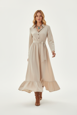 Robe Longue Ceinture à Nouer Volants - Fluidité & Romantisme Élégant | Silhouette-Chic