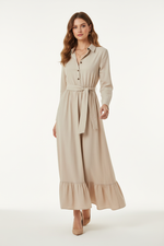 Robe Longue Ceinture à Nouer Volants - Fluidité & Romantisme Élégant | Silhouette-Chic