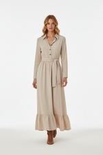 Robe Longue Ceinture à Nouer Volants - Fluidité & Romantisme Élégant | Silhouette-Chic